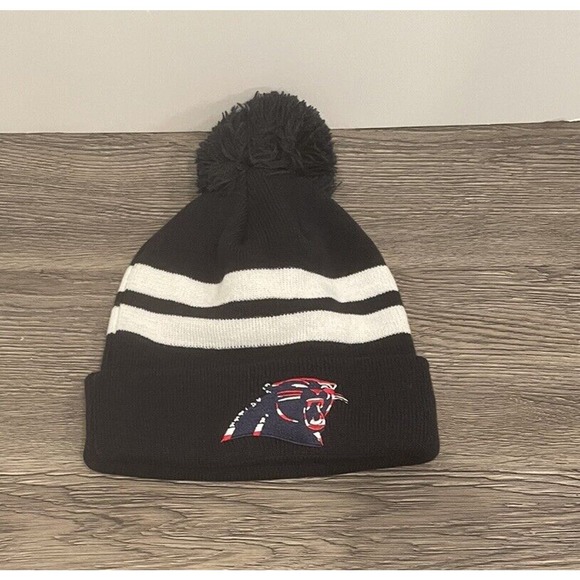 New Era Carolina Panthers Beanie Patriotic Stripe Cuffed Men's Knit Hat with Pom - Picture 3 of 4